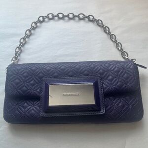 Karen Millen Leather Purple Quilted Clutch Logo Chain Cocktail Shoulder Bag